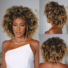 Honey Blonde Highlights Afro Kinky Coily Curly Glueless Wig