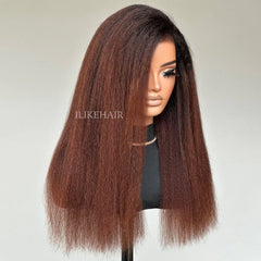 Ombre Brown Kinky Straight 9x4 HD Lace Glueless With 3C Hybrid Hairline Wig