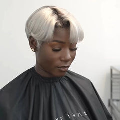 Ash Grey With Dark Root Short Pixie Cut 13x4 Lace Front Wig