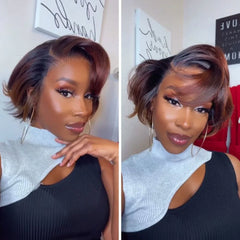 Ginger Highlights Layered Pixie Cuts 5x5 Lace Closure Wig