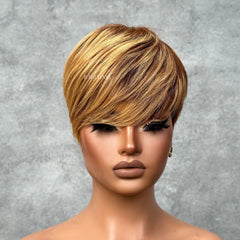 Put on & Go Blonde Highlight with Bottom Brown Pixie Cut Wig