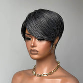 Short Silver Pixie Human Hair Wig with Side Bangs