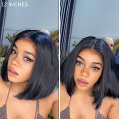 Natural Yaki Texture Blowout Bob 13X4 HD Lace Front With Kinky Edges Wig