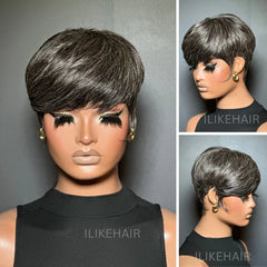 Designer Salt and Pepper Pixie Cuts Glueless Human Hair Wig