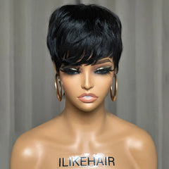 Short Pixie Cut Layered Glueless Human Hair Wig With Bang