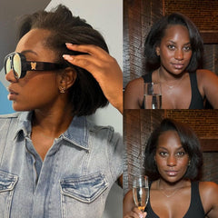 Short Kinky Straight Bob With Side Swept Bangs 4C Kinky Edges HD Lace Frontal Wig