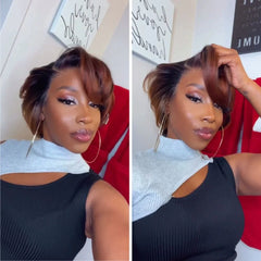 Ginger Highlights Layered Pixie Cuts 5x5 Lace Closure Wig