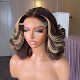 Honey Blonde Highlight With Brown Layered Blowout Wave Lace Wig