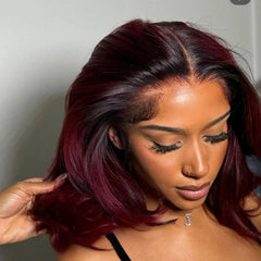 Burgundy Ombre Layered Cut Wavy 13x4 Lace Front Wig
