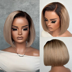 Ash Blonde Ombre Blunt Cut Bob 13x4 Lace Frontal Wig