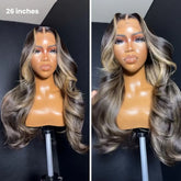 Ombre Highlight Blonde Layered Wavy Middle Part Lace Front Wig