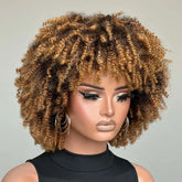 Put on & Go Honey Blonde Highlights Afro Kinky Coily Glueless Bob Wig With Bangs