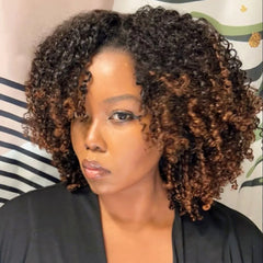 Ombre Brown Jerry Curly Bob 5x5 HD Lace Closure With Kinky Edges Wig