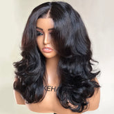 Put on & Go Inspired Layered Curtain Bangs Wavy Lace Closure Wig