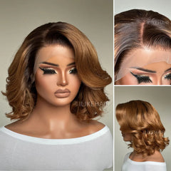 Ombre Honey Blonde Side Part Layered Bob 13x4 Lace Front Wig