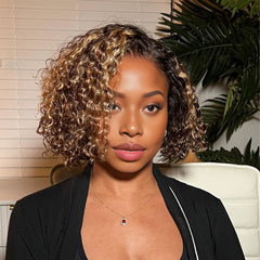 Golden Blonde Higlight Curly BOB 13x4 Lace Front Wig