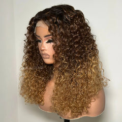 T4/27 Ombre Blonde With Black Root Water Wave 6x6 Lace Closure Wig