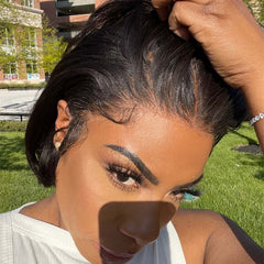 Short Yaki Stright Blunt Cut Bob Wig 13X4 Invisible Lace Front Wig