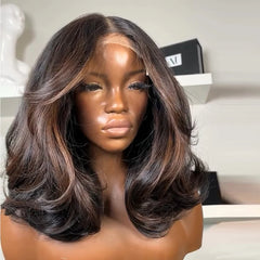 Brown Highlight Body Wave Lace Human Hair Wig