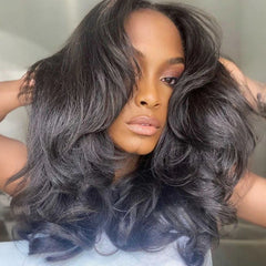 Put on & Go Inspired Layered Curtain Bangs Wavy Lace Closure Wig
