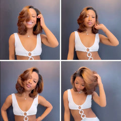 Luxurious Layered Short Ombre Light Brown Glueless 5x5 Lace Closure Wig