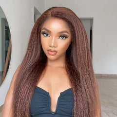 Brown Kinky Straight HD Lace Frontal With 4C Kinky Edges Wig