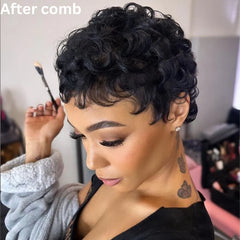 Short Pixie Cut Finger Wave Human Hair 13x4 Lace Front Wig