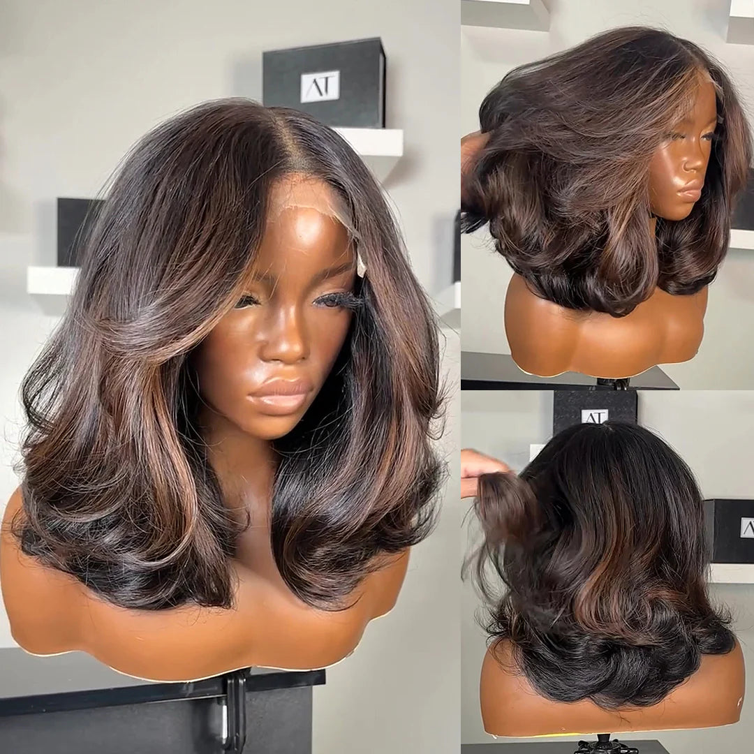 Brown Highlight Body Wave Lace Human Hair Wig