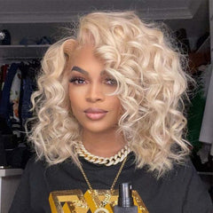 Short Wavy #613 Blonde Lace Front Bob Human Hair Wig