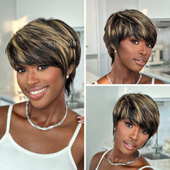 Put On & Go Blonde Highlight Layered Pixie Cut Wig With Bangs