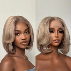 Ash Blonde Highlights Layered Bob Human Hair Lace Closure Wig