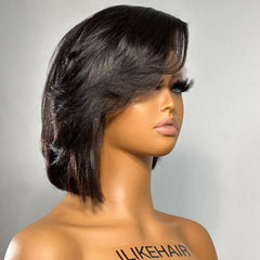 Yaki Bob 13x4 Lace Front Wig With Kinky Edges Side Layered Bangs