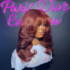 Reddish Brown Body Wave Lace Wig With Bangs
