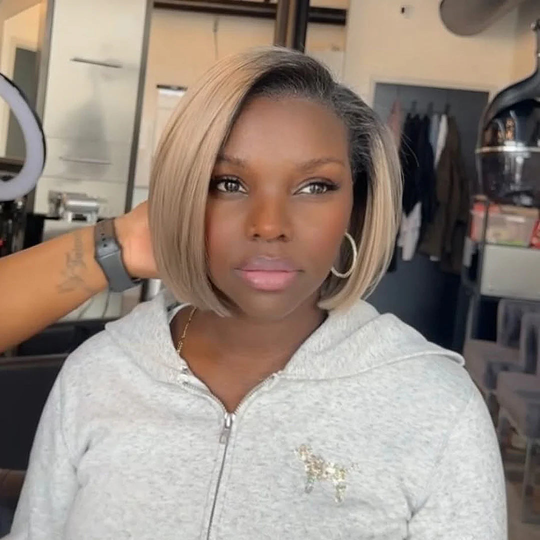 Ombre Ash blonde Side part Realistic Natural 13x4 Lace Frontal bob wig
