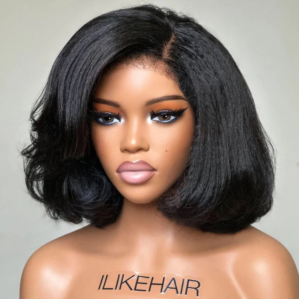 Put on & Go Side Part Short Layered Bob With Kinky Edges Wig