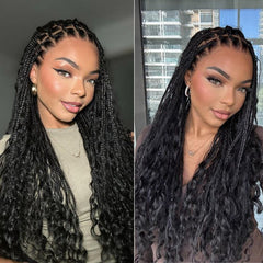 Full Lace Knotless Boho Curls Braided Invisi Drawstring Wig