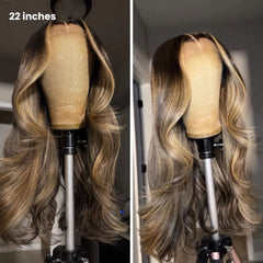 Ombre Highlight Blonde Layered Wavy Middle Part Lace Front Wig