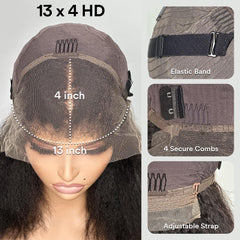 Natural Black Mix Brown Highlights Straight 13x4 HD Lace Front With Kinky Edges Wig