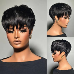 Wig Combo 8-Pixie  Wig+ Chestnut Brown Layered Wavy Wig