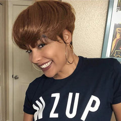 Colored Layered Pixie Cut Human Hair with Bangs Bob Wigs