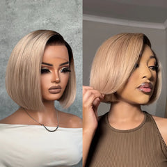 Ash Blonde Ombre Blunt Cut Bob 13x4 Lace Frontal Wig
