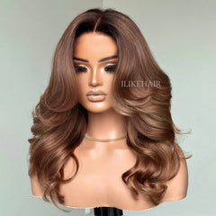 Ombre Dark Blonde Layered Wavy Lace Wig