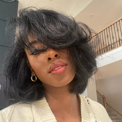 Natural Black Short Layered Wavy Bob Lace Wig