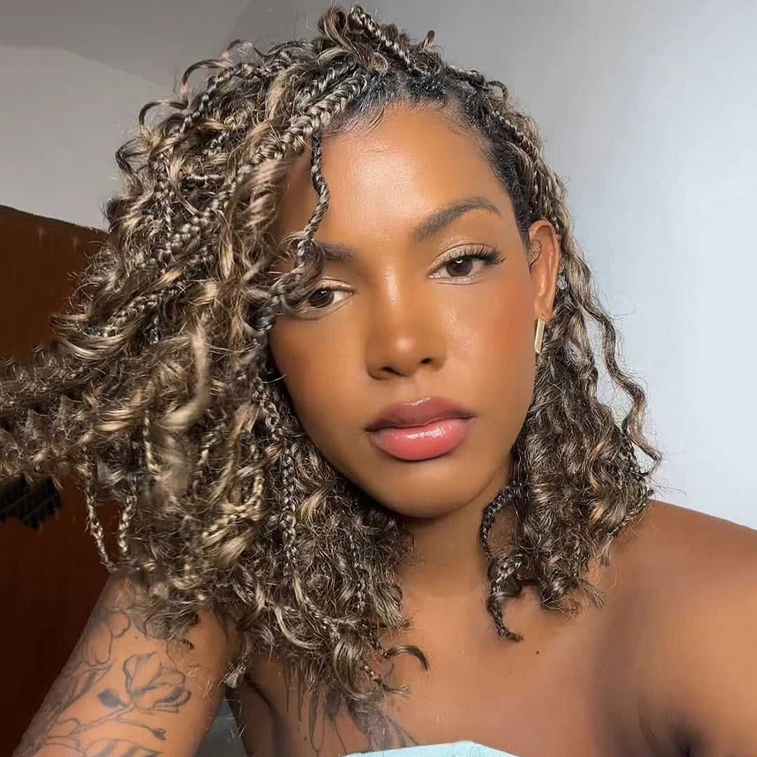 Full Lace Honey blonde Knotless Bohemian Braided Curls Invisi Drawstring Wig