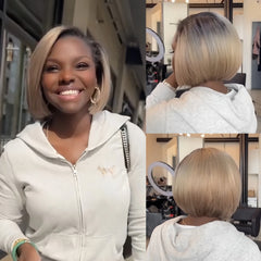Ash Blonde Ombre Blunt Cut Bob 13x4 Lace Frontal Wig