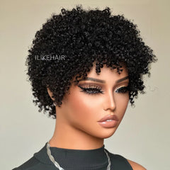 Put On & Go Natural Black Afro Pixie Curly Wig With Bangs