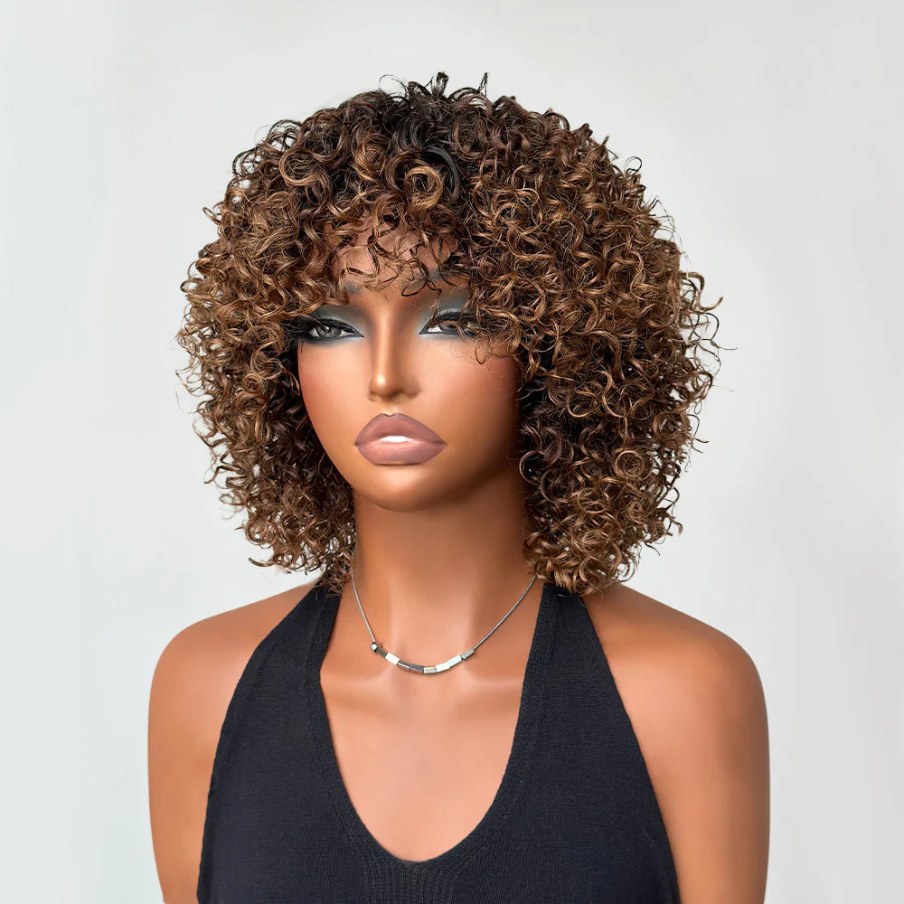 Put On & Go Ombre Golden Curly Bob With Bangs