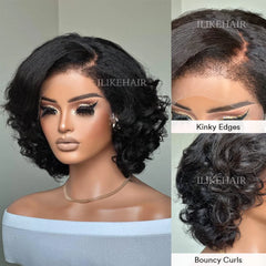 Short Layered Bouncy Curly With Kinky Edges HD Lace Wig