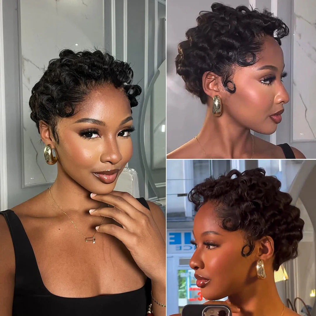 Full Lace Curly Texture Short Pixie Cut Human Hair Wig