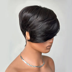 Long Layered Side Bangs Pixie Cut Human Hair Wig